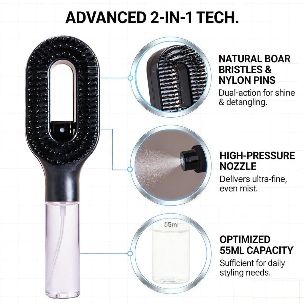 2-in-1 Mist Spray Detangling Hairbrush – Scalp Massage & Anti-Static Care Stone's Store