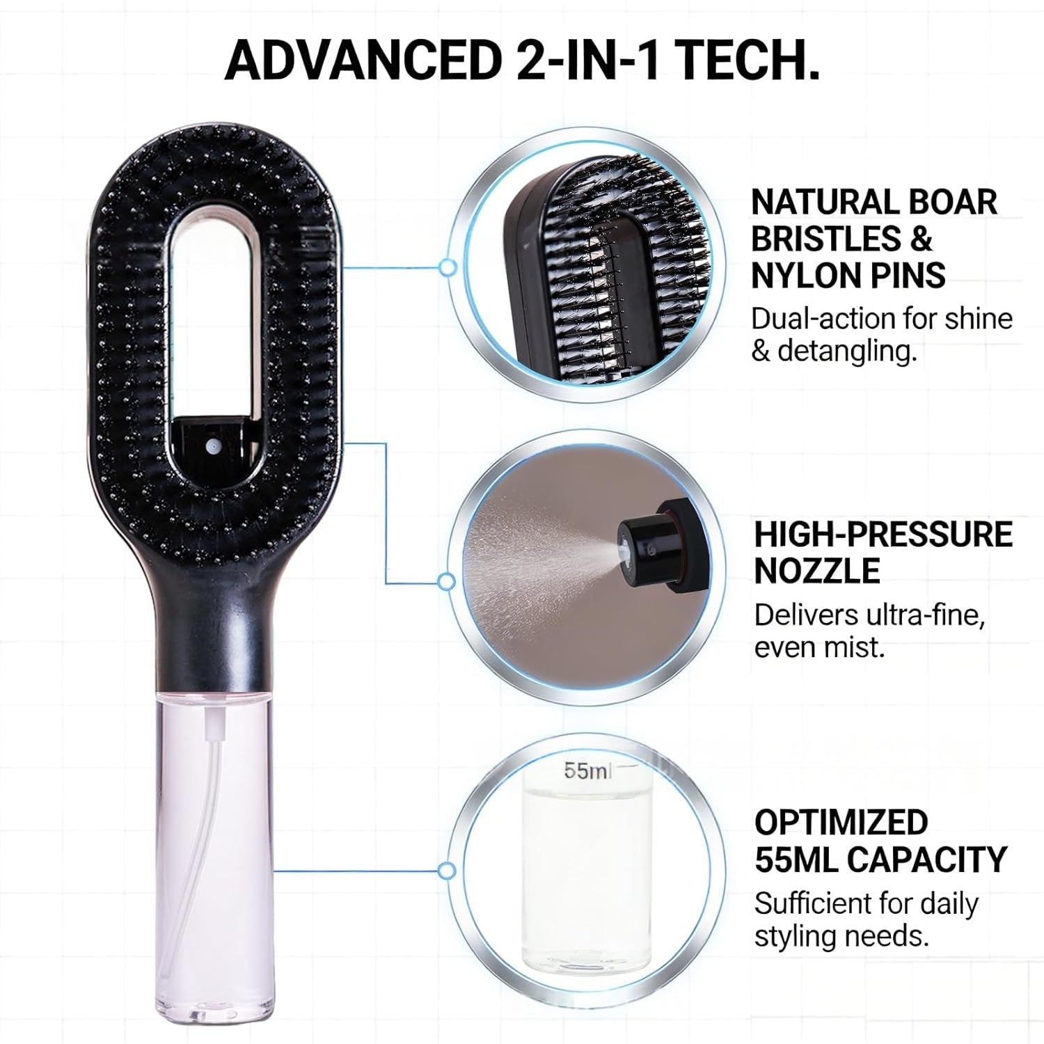 2-in-1 Mist Spray Detangling Hairbrush – Scalp Massage & Anti-Static Care Stone's Store